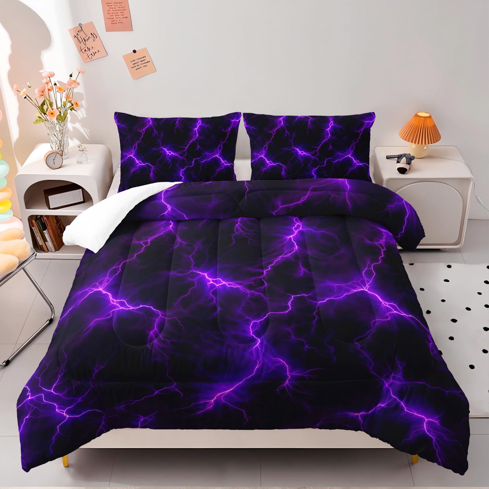 Amazon.com: Nttopship Violet Lightning Comforter Set Queen Thunder